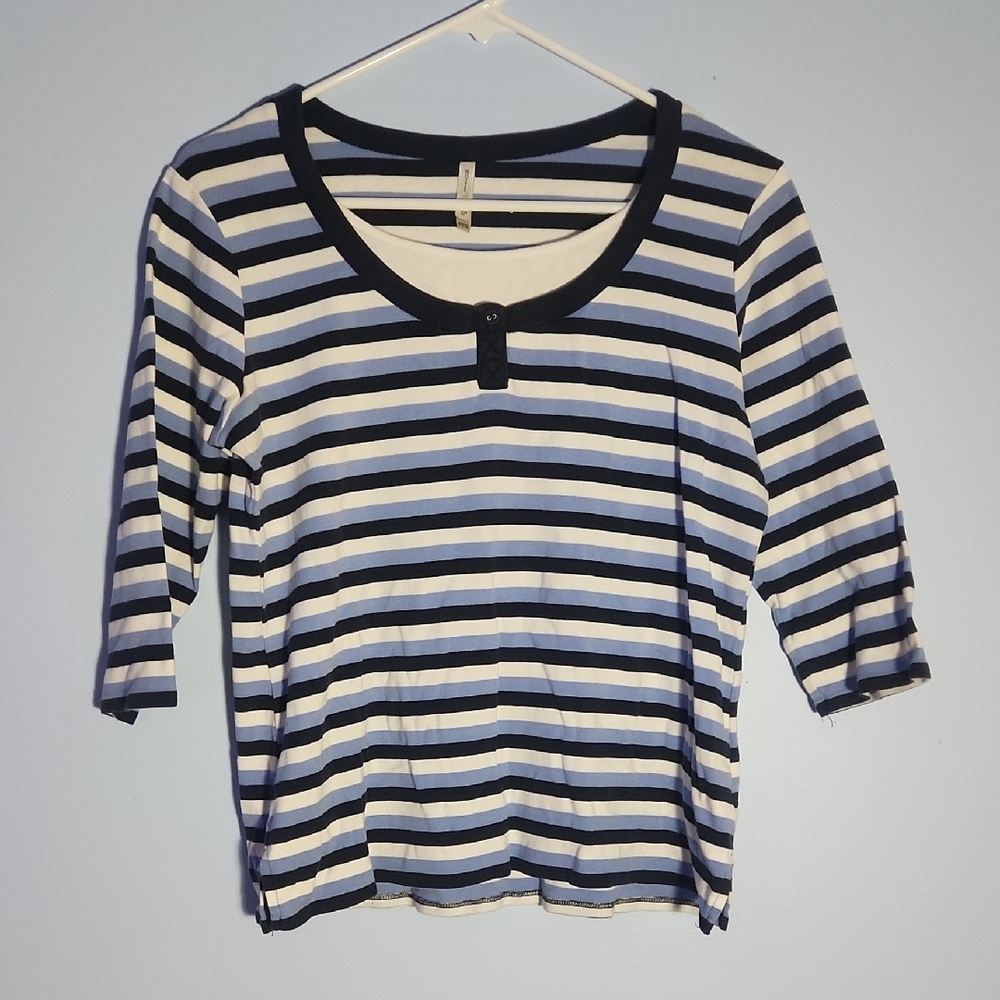 Striped Black, Blue and White Women's Top, Sz Med.